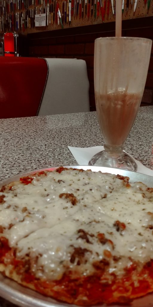 pizza and chocolate shake