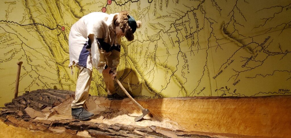 A dug out canoe being made at the Lewis And Clark Interpretive Center