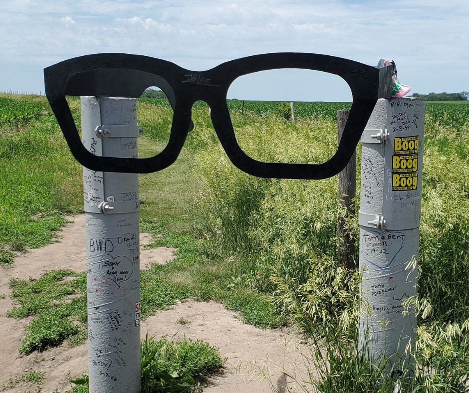 The "Ray-Ban" Glasses that mark the entrance to the Buddy Holly Crash Site