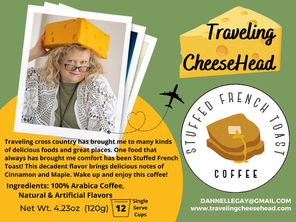 My traveling cheesehead coffee label