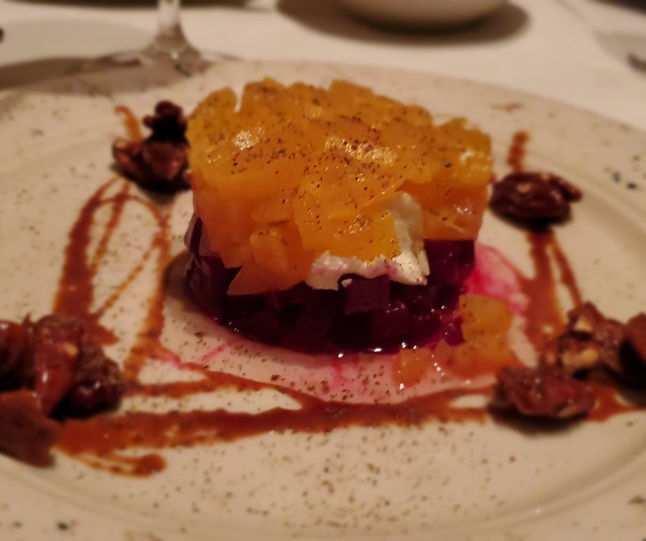 Roasted beets with Wisconsin goat chees and spiced pecans